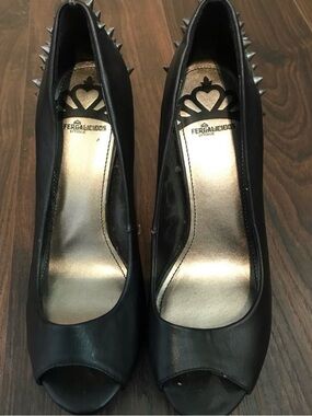 Fergalicious Black Spiked Peep-Toe Heels